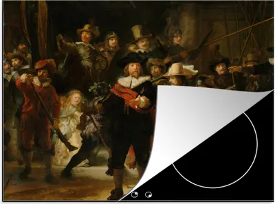 Produktbild von KitchenYeah© Herdabdeckplatte Die Nachtwache - Gemälde von Rembrandt van Rijn , 75x52cm, Küche Deko, Glaskeramikkochfeld Herdabdeckung, Abdeckplatte fùr Kochfeld