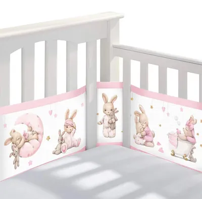 Imagen del producto de Juego de protectores para cuna, de 2 piezas, con tejido de malla transpirable, de 340x30 cm + 160x30 cm, ajustable para cuna de bebé