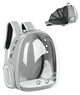 Transparenter Katzenrucksack, erweiterbar, belüftet, 43x32x28 cm, grau