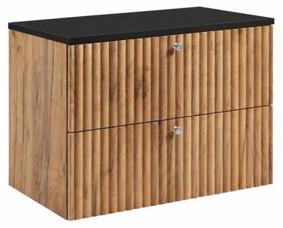 Immagine prodotto di Mobile sospeso per bagno con piano 80, finitura "Eiche Craft Gold" + piano nero, maniglie disponibili in tre colori, dimensioni 80 x 44,4 x 58,6 cm, Immagine generata dall'IA