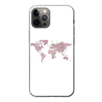 Produktbild von MuchoWow® Handyhülle Schutzhülle Hülle für iPhone 12 Pro Weltkarte - Rosa - Weiß Silikon Softcase Handy Hülle - Abdeckung
