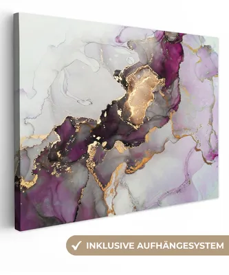Produktbild von MuchoWow® - Leinwandbilder - Marmor - Abstrakt - Gold - Lila, Wandbild, Wanddeko Bilder Wohnzimmer, 80x60 cm