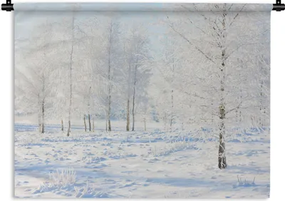 Produktbild von MuchoWow® Wandteppich Wandbehang Schnee - Bäume - Winter 120x90 cm Tapisserie Dekoration Wandtuch - Wohnen - Aufhänger für die Wand