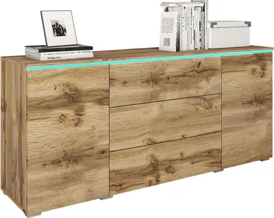 Produktbild von MIRJAN24 Kommode Vera, Griffloses Öffnungssystem, Sideboard, Stilvoll Highboard Schrank (Farbe: Wotan / Wotan, mit RGB LED Beleuchtung)