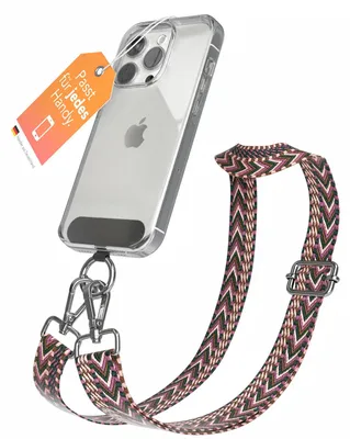 Produktbild von EAZY CASE - Handykette Universal Pad zum Umhängen, kompatibel mit jedem Handy, Kette mit Hülle, Handyband ZigZag Style in Rosa