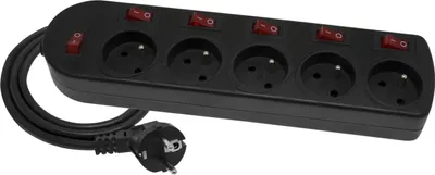 Image de ELGOTECH Câble de rallonge à 5 prises avec interrupteurs 1.5M H05VV-F Noir 1PAGE
