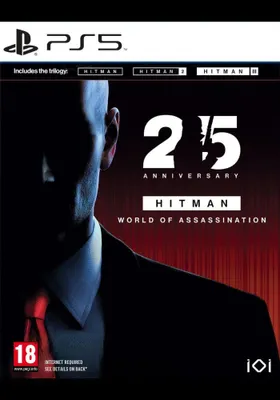 The cover art for the PS5 game Hitman World of Assassination Anniversary Edition, featuring Agent 47.