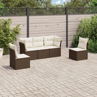 Immagine prodotto di vidaXL Set di divani da giardino 5 pezzi con cuscini in polirattan marrone