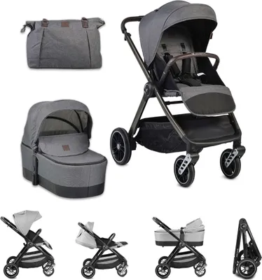 Produktbild von Cangaroo Kombikinderwagen Macan 2 in 1 Babywanne Sportsitz Tasche PolyurethanRäder Gurt grau