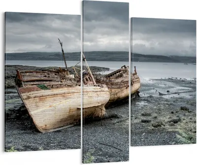 Produktbild von Bild auf Leinwand - Leinwandbild - Boot Wrack Ufer - 95x80cm - Wand Bild - Wanddeko - Wandbilder - Leinwanddruck - Bilder - Kunstdruck - Wanddekoration - Leinwand bilder - Wandkunst - CB95x80-3810