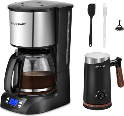 Aigostar - 1,5L Kaffeemaschine mit programmierbarer Timer/ Milchaufschäumer 500W