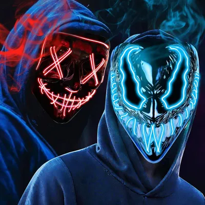 Immagine prodotto di Maschere LED - Set da 2 - Maschere al neon luminose - 3 livelli di luminosità - Ideale per Halloween, carnevale e cosplay - Adatto per adulti