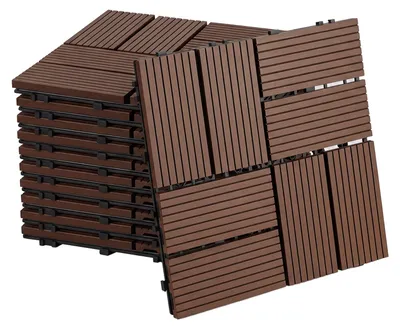 Produktbild von ISOISL 77 Stück WPC Terrassenfliesen 30 x 30 cm, pflegeleichte Terrassenfliesen, ideal für Balkon, Terrasse und Garten Braun