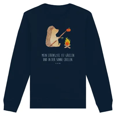Produktbild von Mr. & Mrs. Panda Baumwoll Pullover Igel Grillen Größe L - French Navy - Geschenk, Sweatshirt, Ziele, Sinn Des Lebens, Sweater, Pulli, Lustige Sprüche, Motivation, Spruch