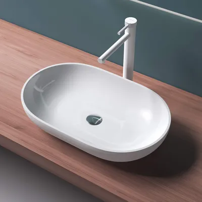 Produktbild von Mai&Mai, Aufsatzwaschbecken, Gussmarmor, Weiß Hochglanz, 54x34x10cm, Col808, DIN-Norm Abfluss