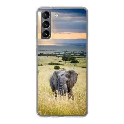 Produktbild von MuchoWow® Handyhülle Schutzhülle Hülle für Samsung Galaxy S21 Elefant - Tiere - Landschaft - Sonne - Natur Silikon Softcase Handy Hülle - Softcase