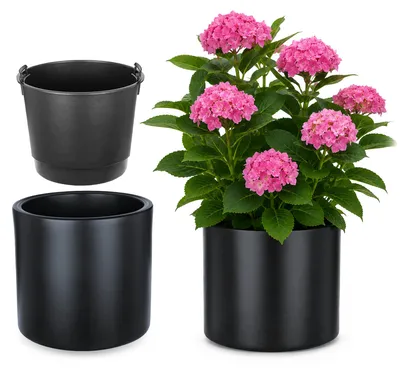 Produktbild von KADAX Blumentopf mit Einsatz, ø 30 x H 29 cm, Pflanzenkübel aus Kunststoff Moderner Pflanztopf in Anthrazit, großer Blumenkübel für Innen und Außen, UV- und frostbeständig, KI-generiertes Bild
