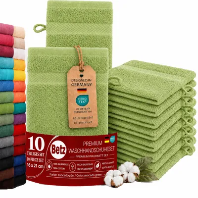 Produktbild von Betz 10 Stück Waschhandschuhe 16x21 cm PREMIUM 100% Baumwolle Farbe: avocadogrün