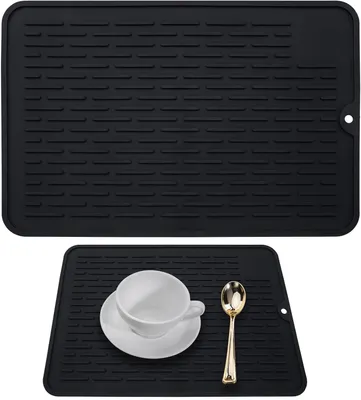 Produktbild von Silikon Abtropfmatte 30 × 20 cm für Geschirr, rutschfest und hitzebeständig, schwarz