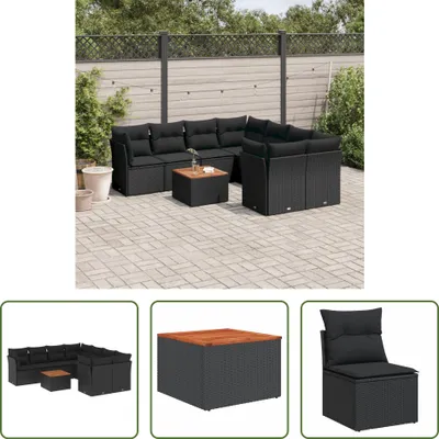 Produktbild von The Living Store 9-tlg. Garten-Sofagarnitur mit Kissen Schwarz Poly Rattan