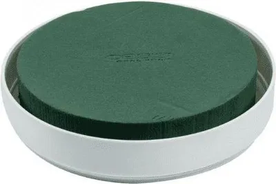 Produktbild von OASIS® Runde Nass Steckschwamm Schale RUDON für Gestecke, in Kunststoffschale, grün-weiß, 5cm, Ø30cm - Nasssteckschaum