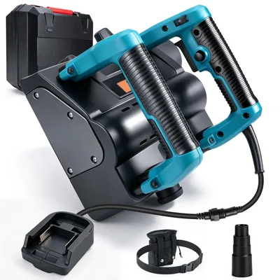 Image de Fraiseuse à béton de 1600W, compatible avec les batteries Makita, profondeur de coupe réglable de 0 à 4 mm, fraiseuse à rouleaux, fraiseuse pour enduit, fraiseuse à surface plane, machine de fraisage, ponceuse à rouleaux pour murs en béton