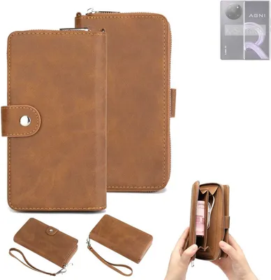 Produktbild von K-S-Trade Handyhülle Schutzhülle kompatibel mit Lava Agni 2 & Portemonnee Tasche Handytasche Case Etui Geldbörse Wallet braun (1x)