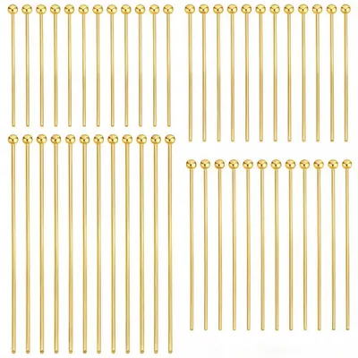 Image de Tiges à tête sphérique - 200 pièces, assorties en tailles de 20 mm, 25 mm, 30 mm et 50 mm - Fabrication de bijoux - Plaqué or 14 carats