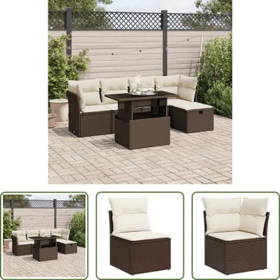 Produktbild von The Living Store 6-tlg. Garten-Sofagarnitur mit Kissen Braun Poly Rattan