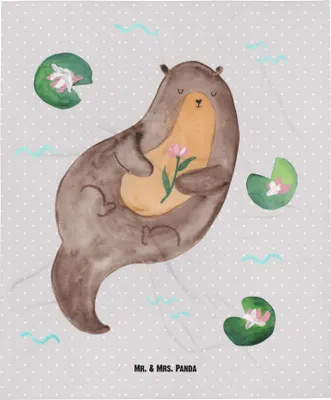 Produktbild von Mr. & Mrs. Panda Schlummerdecke Otter Seerose - Grau Pastell - Geschenk, Babydecke, Erstlingsdecke, glücklich, Wasser, Plaid, Fleecedecke, Fluss, Kinderdecke, Seeotter