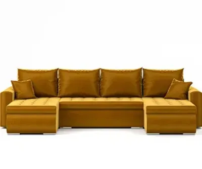 Zdjęcie produktu dla Narożnik Luis, narożnik U-kształt, sofa, kanapa, z funkcją spania, pojemnik na pościel, dekoracyjne pikowanie, meble tapicerowane, Riviera 41, złoty