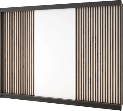 Produktbild von Schwebetürenschrank, 3-türig Schrank mit 4 Schubladen, und 3D-Lamellen. Verschiedene Farben (Weiß, Schwarz, Somona) Kleiderschrank IOSA 200 cm