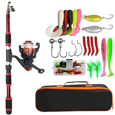 Produktbild von Angelset für Anfänger - 1,8 m Teleskop-Angelrute - Komplettes Angelruten-Set mit Zubehör - Tragetasche - Angelzubehör - Für Angeln, Camping, Wandern