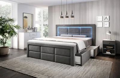 Produktbild von Boxspringbett Aston Bett mit Bettkasten rechts und LED 180x200 cm grau