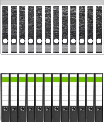 Produktbild von Wallario 12 Stück schmale Ordner inkl. Klebeetiketten mit Motive Muster schwarz-weiße Steintafel Optik -  Set mit Rückenschildern / Ordnerrücken Stickern