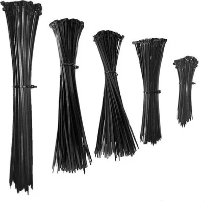 Produktbild von Nylon-Kabelbinders in Sorten - 100 mm 150 mm 200 mm 250 mm 300 mm - UV-beständig - Schwarz - 500 Stück