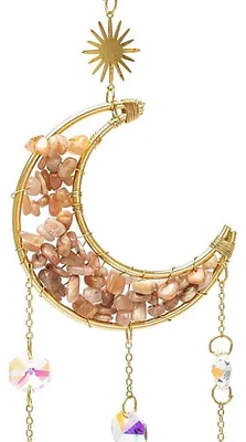 Image de Suncatcher Lune Avec Pierre De Lune Rose - 8x37 Cm