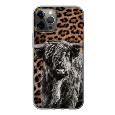 Produktbild von MuchoWow® Handyhülle Schutzhülle Hülle für iPhone 12 Pro Schottischer Highlander - Pantherdruck - Schwarz - Weiß Silikon Softcase Handy Hülle - Abdeckung