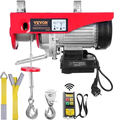 Immagine prodotto di Verricello elettrico da 400 kg a 1000 kg - 1600 W. Gru a carrello elettrica - Altezza di sollevamento: 12 metri. Cavo con telecomando wireless. Verricello a catena