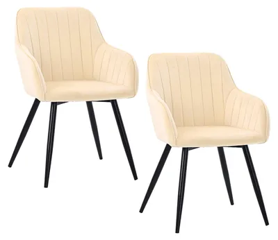Produktbild von Relaxdays Esszimmerstuhl, 2er Set, Samt, Metallbeine, Armlehne, Esszimmer & Küche, gepolsterter Küchenstuhl, beige
