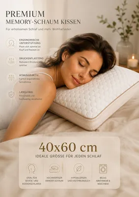 Produktbild von Harmony Kollagen Kopfkissen mit Viscoschaum und Kollagenbezug, 40 x 60 x 15 cm