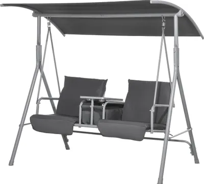 Produktbild von Hollywoodschaukel, 2-Sitzer, mit Dach und Tisch, Metallrahmen, bis 180 kg, 175x110x165 cm, Schwarz