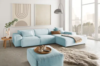 Produktbild von KAWOLA Sofa RANI Ecksofa Cord hellblau Recamiere rechts