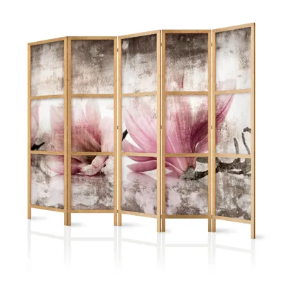 Produktbild von Paravent XXL Blumen Magnolien 225x171 cm - 5-teilig - einseitig - eleganter Sichtschutz - Raumteiler - Trennwand - Raumtrenner - Holz - Design Motiv - Deko - Japan b-C-0390-z-c