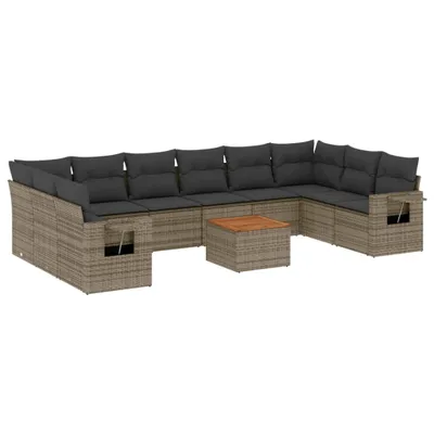 Produktbild von vidaXL 11-tlg. Garten-Sofagarnitur mit Kissen Grau Poly Rattan