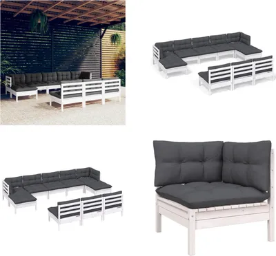 Produktbild von vidaXL 10 tlg. Garten Lounge Set mit Kissen Weiß Kiefernholz - Garten-Lounge-Set - Garten-Lounge-Sets - Gartenmöbel-Set - Gartenmöbel-Sets