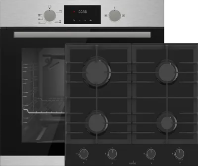 Produktbild von Gasline Einbau Gasherdset Autark mit Einbaubackofen Gasherd Umluft 69L und Gaskochfeld GAG60GLG 60cm Schwarz Glaskeramik mit 4 Brennern Erdgas/ Propan