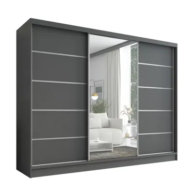 Produktbild von Schwebetürenschrank, 3-türig Schrank 200 cm mit Spiegel ARIVA 1 (Graphit)