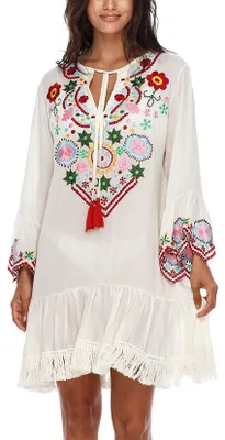 Produktbild von Kurzes, besticktes Kleid/Tunika für Damen mit Glockenärmeln