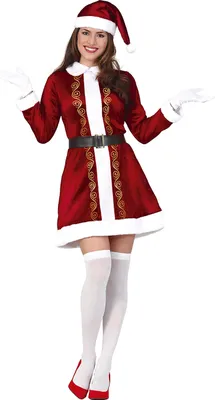 A woman wearing a Mrs. Claus costume.